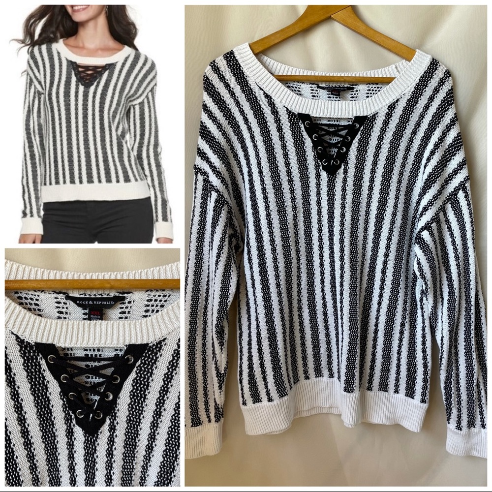 Rock & Republic Black & Cream Striped Sweater